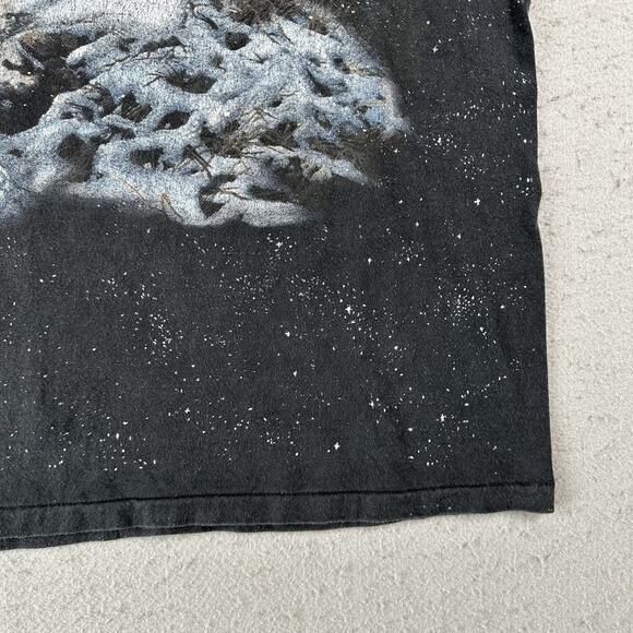 Vtg‎ 90s 3D Emblem Wolf T-Shirt Men’s XL Black AOP Short Sleeve Winter Galaxy - Picture 4 of 16